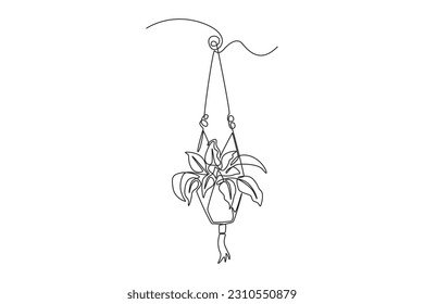 Continuous one line drawing potted plants for the interior. Interior concept. Single line draw design vector graphic illustration.