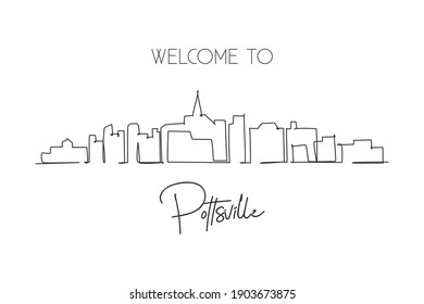 Continuous one line drawing Pottsville city skyline, Pennsylvania. Beautiful landmark. World landscape tourism travel wall decor poster print art. Stylish single line draw design vector illustration