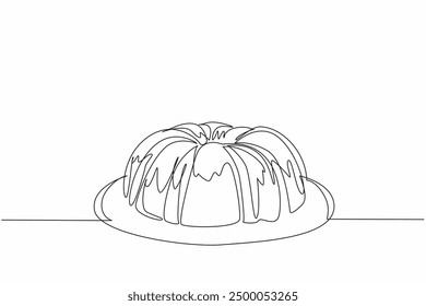 Continuous one line drawing pound cake vanilla cream topping on a cake plate. A freshly baked dessert. Ready to cut and serve. National Pound Cake Day. Single line draw design vector illustration