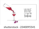 Continuous one line drawing of pouring wine from bottle into glass. Single line drawing of bottle with alcohol with place for text Lineart style for wine tasting event, restaurant menu, poster, banner