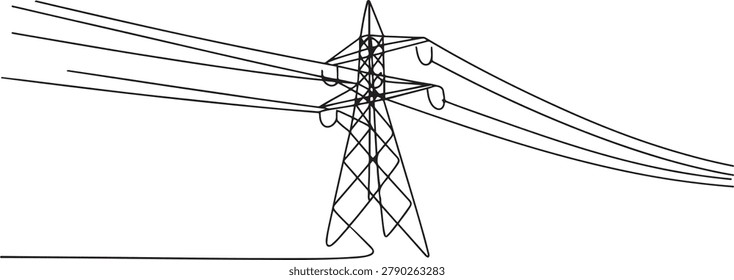 Continuous one line drawing of a power line tower. Concept of electricity.one line drawing vector

