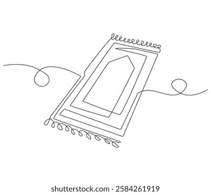 Continuous one line drawing of prayer rugs. Single line drawing illustration of holy islamic prayer rugs. Ramadan kareem concept vector art. Doodle line illustration.
