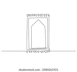 Continuous one line drawing of prayer rugs. Single line drawing illustration of holy islamic prayer rugs. Ramadan kareem concept vector art. Doodle line illustration.
