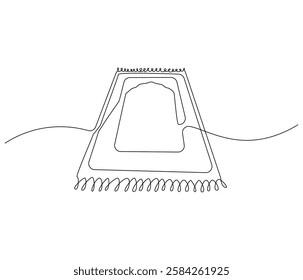 Continuous one line drawing of prayer rugs. Single line drawing illustration of holy islamic prayer rugs. Ramadan kareem concept vector art. Doodle line illustration.
