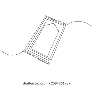 Continuous one line drawing of prayer rugs. Single line drawing illustration of holy islamic prayer rugs. Ramadan kareem concept vector art. Doodle line illustration.
