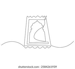 Continuous one line drawing of prayer rugs. Single line drawing illustration of holy islamic prayer rugs. Ramadan kareem concept vector art. Doodle line illustration.
