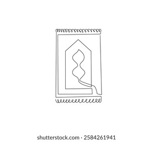Continuous one line drawing of prayer rugs. Single line drawing illustration of holy islamic prayer rugs. Ramadan kareem concept vector art. Doodle line illustration.
