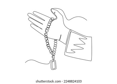 Continuous one line drawing Praying hands with prayer beads. Ramadan Concept. Single line draw design vector graphic illustration.