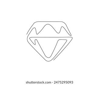 Continuous one line drawing of precious diamond. Diamond gemstone in single line vector illustration. Editable stroke.