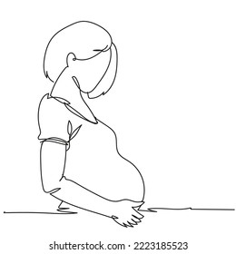 Continuous one line drawing of pregnant woman, Hand drawn single line of mother. Happy young mom is holding her pregnant belly. Happy Woman's Day. Character women with pregnancy