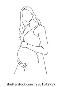 Continuous one line drawing of pregnant woman. Vector illustration.