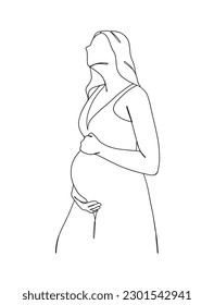 Continuous one line drawing of pregnant woman. Vector illustration.