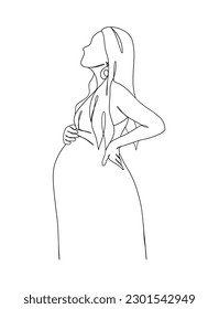 Continuous one line drawing of pregnant woman. Vector illustration.