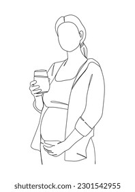 Continuous one line drawing of pregnant woman. Vector illustration.
