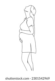 Continuous one line drawing of pregnant woman. Vector illustration.