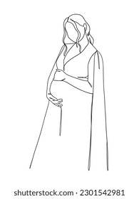 Dibujo continuo de una línea de la mujer embarazada. Ilustración vectorial.