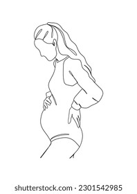 Continuous one line drawing of pregnant woman. Vector illustration.