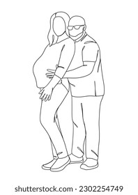 Kontinuierliche Zeichnung einer schwangeren Frau mit dem Ehemann. Vektorgrafik.