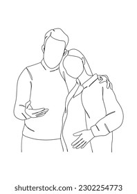 Continuous one line drawing of pregnant woman with husband. Vector illustration.