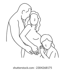 Continuous one line drawing of pregnant woman and man. Vector illustration.