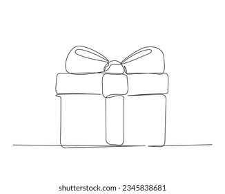 Gift box - a lined drawing. Vector illustration continuous line