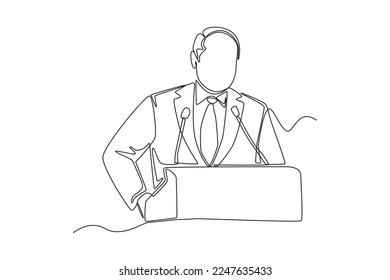 Continuous one line drawing President's speech on president's day. Presidents Day Concept. Single line draw design vector graphic illustration.