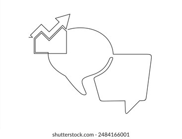 Kontinuierliche einzeilige Zeichnung des Produktivitätsbalkendiagramms innerhalb der Sprechblase. Trendy Line Art Vektorgrafik auf weißem Hintergrund. Vektorillustration.