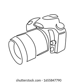 Continuous one line drawing of professional photo camera vector illustration. Digital single-lens reflex camera linear style hand drawn icon