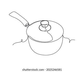 Continuous one line drawing of professional pot cooker in silhouette on a white background. Linear stylized.Minimalist.