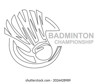 Continuous one Line drawing of Professional Badminton Sports Team Championship Logo. Vector badminton ball feather. Athletic lifestyle, sport design. Badminton Game Championship. Sport design.
