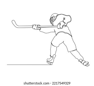 Continuous one line drawing of professional ice hockey player. Hockey line art drawing for extreme sport concept.