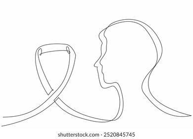 Continuous one line drawing a profile with ribbon flowing into it. Connection between individuals and support provided for those affected. Rare Disease Day. Single line draw design vector illustration