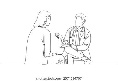 Continuous one line drawing of psychiatrist talking in  friendly manner with patient, mental health checkup, psychiatric counseling concept, single line art