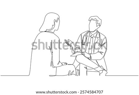 Continuous one line drawing of psychiatrist talking in  friendly manner with patient, mental health checkup, psychiatric counseling concept, single line art