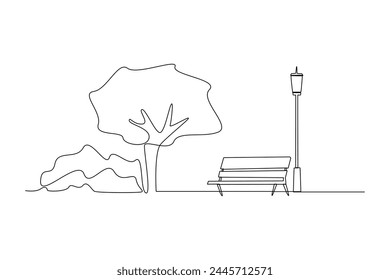 Continuous one line drawing of public garden. Natural ecology park logo hand drawn minimalist concept. Modern single line draw design vector graphic illustration