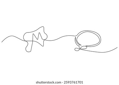 Continuous one line drawing of Public horn speaker with speech bubble. Single line drawing illustration of Megaphone chat bubble. Balloon dialog speak concept vector art. Doodle line illustration.