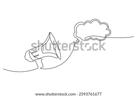 Continuous one line drawing of Public horn speaker with speech bubble. Single line drawing illustration of Megaphone chat bubble. Balloon dialog speak concept vector art. Doodle line illustration.