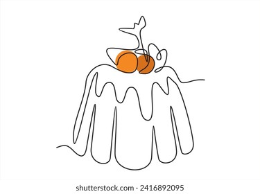 Continuous one line drawing pudding with berry. Dessert concept. Single line draw design vector graphic illustration.	
