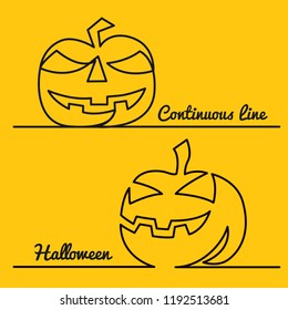 Continuous one Line Drawing of pumpkin hand-drawn picture silhouette. Line art doodle vector illustration