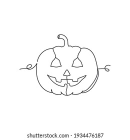 Continuous one line drawing of pumpkin. Minimal style. Sketch perfect for cards, party invitations, posters, stickers, clothing. Halloween concept
