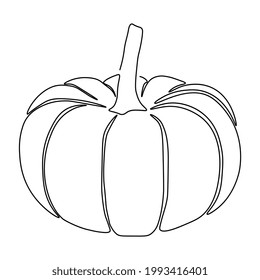 Calabaza de dibujo continua de una línea. Ilustración vectorial. Arte de línea negra con fondo blanco. Calabaza de caricatura aislada sobre fondo blanco. Concepto vegan