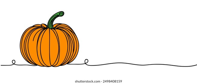 Continuous one line drawing pumpkin. Farm pumpkins autumn or Halloween concept