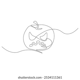 Continuous one line drawing pumpkin. Vector illustration Halloween concept line art, outline silhouette.
