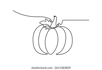 Continuous one line drawing of pumpkin fruit. Fresh pumpkin in single line draw illustration.