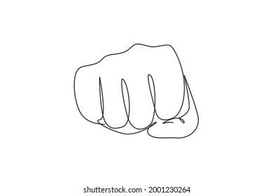 Continuous one line drawing punch fist hand gesture. Sign or symbol of power, hitting, attack, force. Communication with hand gestures. Nonverbal signs. Single line design vector graphic illustration