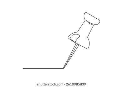 Continuous one line drawing of Push pin. Single line drawing illustration of Paper pin. Pin icon concept vector art. Doodle line illustration.