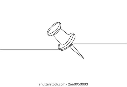 Desenho contínuo de uma linha de Push pin. Ilustração de desenho de linha única do pino de papel. Ícone do pino conceito ícone da tachinha ícone do neon brilho ilustração vetorial.