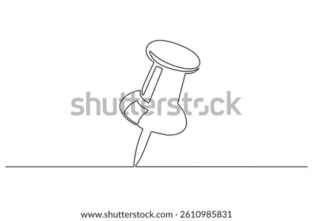 Continuous one line drawing of Push pin. Single line drawing illustration of Paper pin. Pin icon concept vector art. Doodle line illustration.