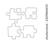 Continuous one line drawing of puzzle jigsaw pieces. Problem solving and solution business metaphor sign and symbol
