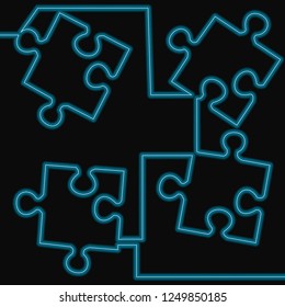 Continuous one line drawing Puzzle blue glowing neon icon Glowing sign logo vector illustration concept